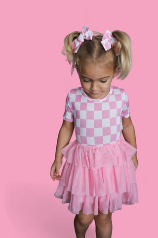 BUBBLEGUM CHECKERS DREAM BOW HAIR CLIPS