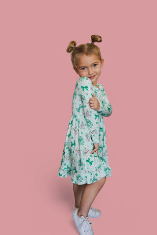 CLOVER BOWS LONG SLEEVE DREAM RUFFLE DRESS