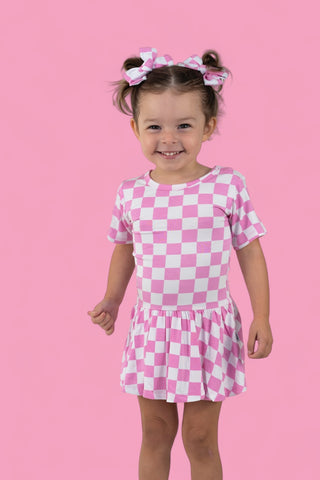 BUBBLEGUM CHECKERS DREAM BODYSUIT DRESS