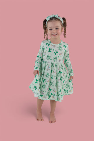 CLOVER BOWS LONG SLEEVE DREAM RUFFLE DRESS