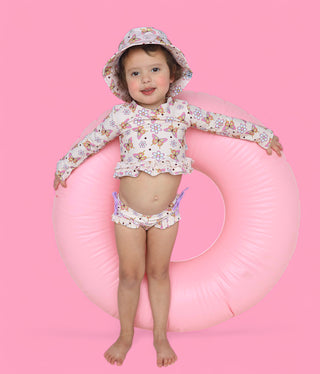 BLOSSOMIN’ BUTTERFLY DREAM 2-PIECE RASH GUARD RUFFLE SWIM SUIT