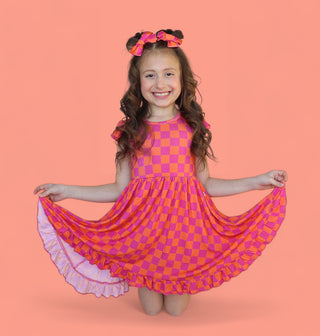 NEON DREAMS CHECKERS DREAM RUFFLE DRESS