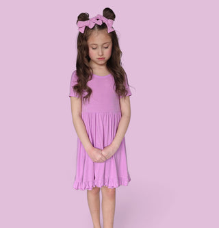 FOREVER LILAC RIB DREAM RUFFLE DRESS