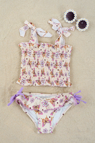 BLOSSOMIN’ BUTTERFLY DREAM SMOCKED TANKINI TWO PIECE SWIM SUIT