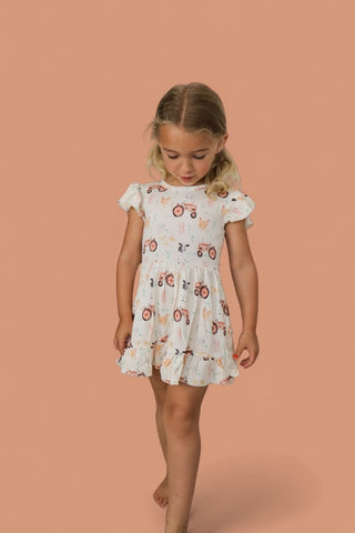 FARMYARD FRIENDS DREAM TIE BACK RUFFLE DRESS