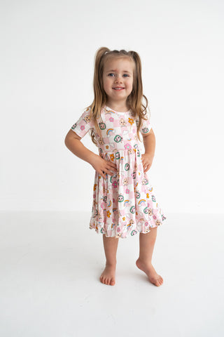 CoComelon x Dream Big Little Co JJ RAINBOW CHECKERS SHORT SLEEVE DREAM RUFFLE DRESS