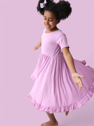 FOREVER LILAC RIB DREAM RUFFLE DRESS