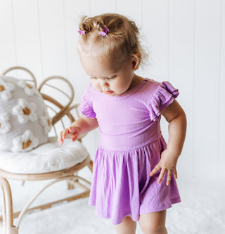 PURPLE RIB DREAM CAP SLEEVE BODYSUIT DRESS