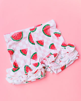 ONE IN A MELON CHECKERS DREAM RUFFLE SHORTS