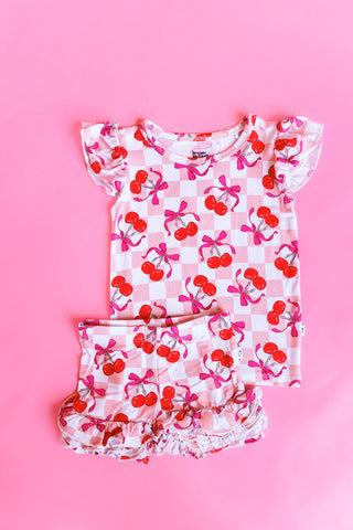 CHERRY SWEET CHECKERS DREAM RUFFLE SHORTS