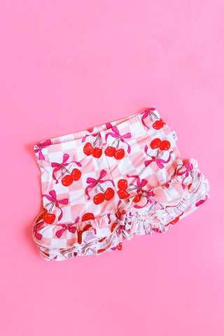 CHERRY SWEET CHECKERS DREAM RUFFLE SHORTS