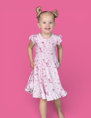 PINK PUPPY TOILE DREAM CAP SLEEVE RUFFLE DRESS