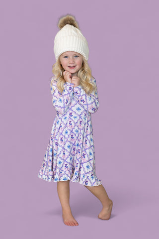 ICY WONDERLAND LONG SLEEVE DREAM RUFFLE DRESS