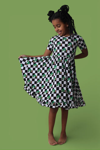 CATERPILLAR CHECK DREAM RUFFLE DRESS