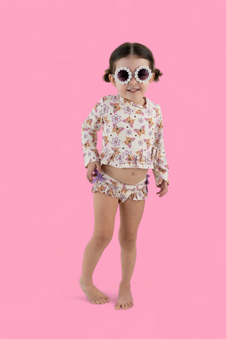 BLOSSOMIN’ BUTTERFLY DREAM 2-PIECE RASH GUARD RUFFLE SWIM SUIT