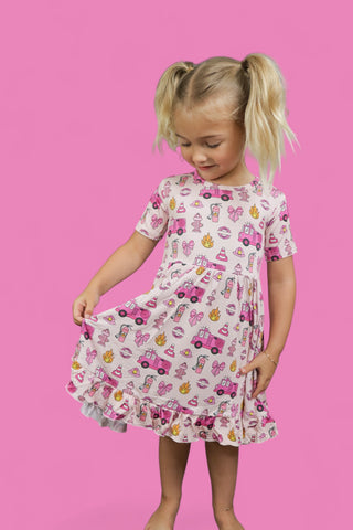 BLAZING BOWS AND HYDRANTS DREAM RUFFLE DRESS