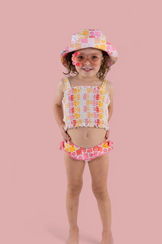 SUMMER SUNSET CHECKERS DREAM SMOCKED TANKINI TWO PIECE SWIM SUIT