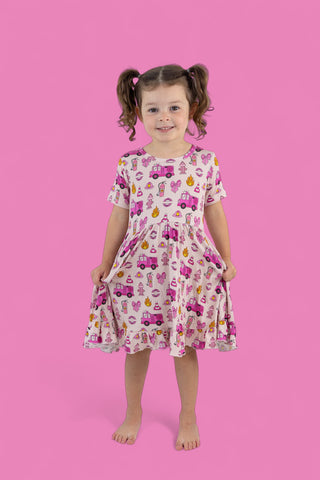 BLAZING BOWS AND HYDRANTS DREAM RUFFLE DRESS