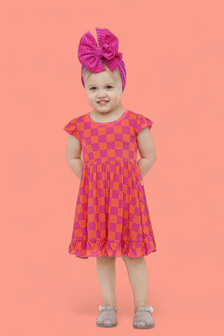 NEON DREAMS CHECKERS DREAM RUFFLE DRESS