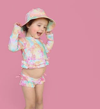 RAINBOW CLOUDS DREAM 2-PIECE RASH GUARD RUFFLE SWIM SUIT