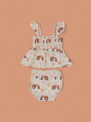 FARMYARD FRIENDS DREAM SMOCKED BABYDOLL BUMMIES SET