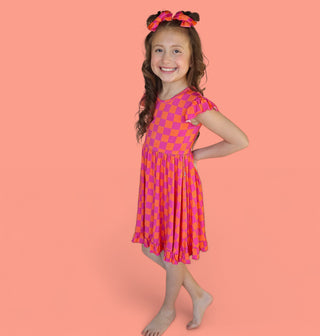 NEON DREAMS CHECKERS DREAM RUFFLE DRESS