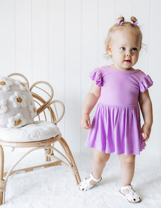 PURPLE RIB DREAM CAP SLEEVE BODYSUIT DRESS