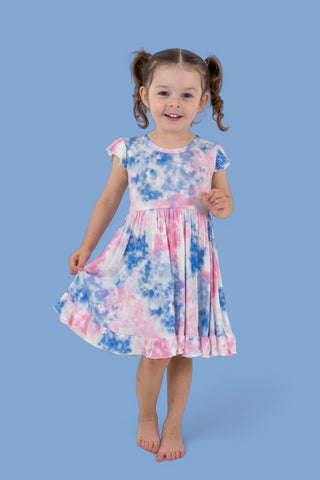 COTTON CANDY TIE DYE CAP SLEEVE DREAM RUFFLE DRESS