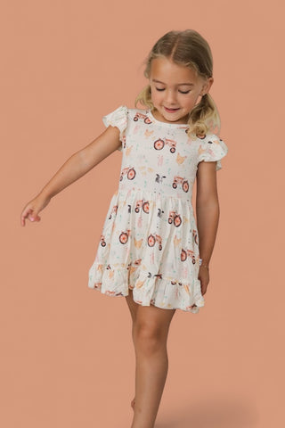 FARMYARD FRIENDS DREAM TIE BACK RUFFLE DRESS