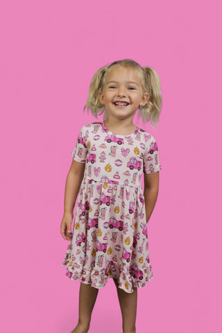 BLAZING BOWS AND HYDRANTS DREAM RUFFLE DRESS