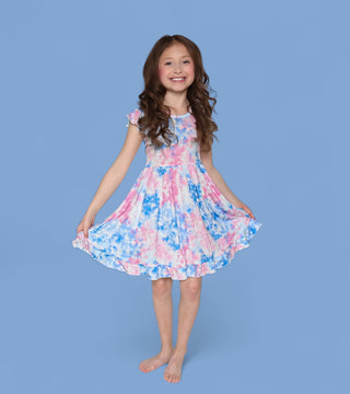 COTTON CANDY TIE DYE CAP SLEEVE DREAM RUFFLE DRESS