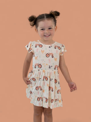 FARMYARD FRIENDS DREAM TIE BACK RUFFLE DRESS