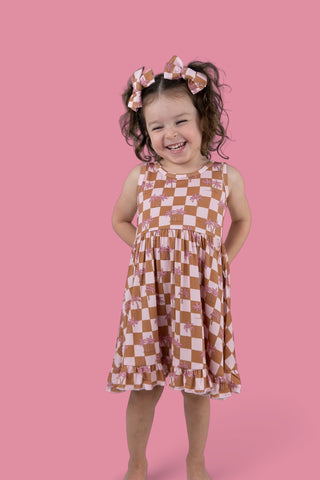 EXCLUSIVE SUNSET BEACH CHECKERS TANK DREAM RUFFLE DRESS