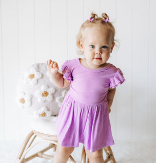 PURPLE RIB DREAM CAP SLEEVE BODYSUIT DRESS