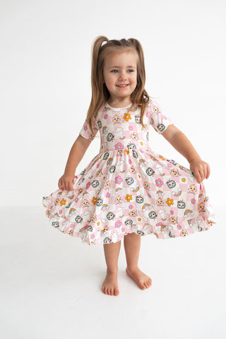 CoComelon x Dream Big Little Co JJ RAINBOW CHECKERS SHORT SLEEVE DREAM RUFFLE DRESS