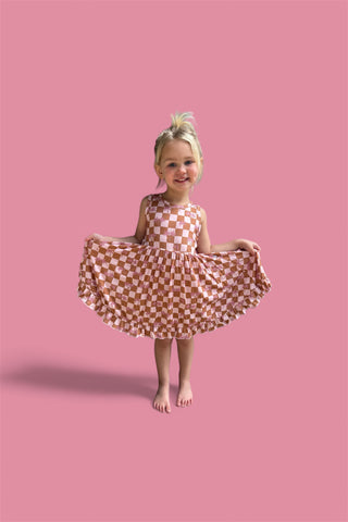 EXCLUSIVE SUNSET BEACH CHECKERS TANK DREAM RUFFLE DRESS
