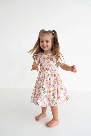 CoComelon x Dream Big Little Co JJ RAINBOW CHECKERS SHORT SLEEVE DREAM RUFFLE DRESS