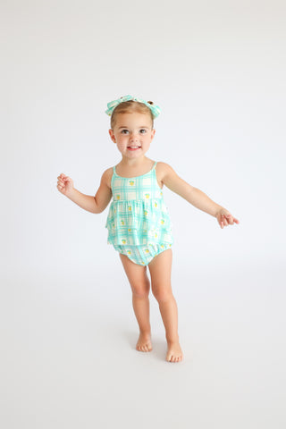 CITRUS GINGHAM RUFFLED DREAM BUBBLE ROMPER