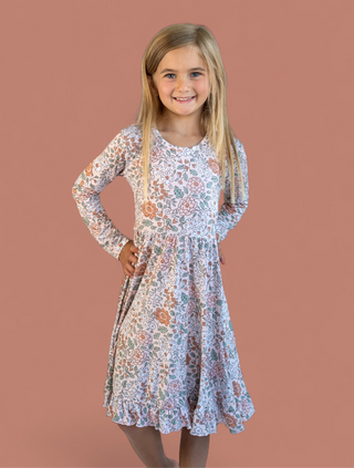 AUTUMN BLOSSOM LONG SLEEVE DREAM RUFFLE DRESS