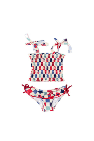 HOME OF THE FREE CHECKERS DREAM TANKINI TWO PIECE SWIM SUIT