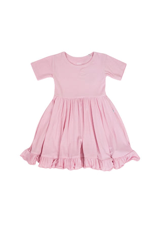 PINK ROSE RIB RUFFLE DRESS