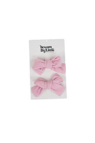 PINK ROSE RIB DREAM BOW HAIR CLIPS