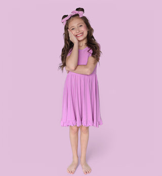 FOREVER LILAC RIB DREAM RUFFLE DRESS