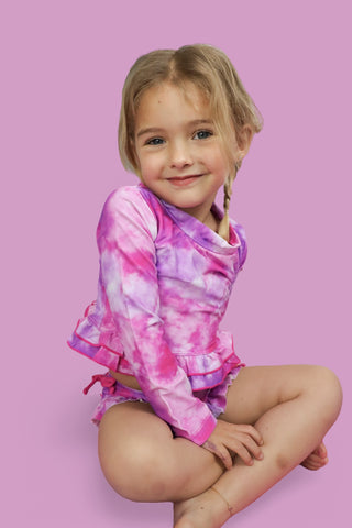 CANDY CLOUDS DREAM 2-PIECE RASH GUARD RUFFLE SWIM SUIT