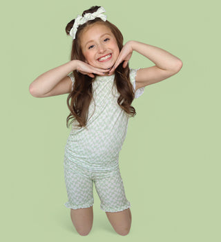 SAGE WAVY CHECKERS DREAM RUFFLE SHORT SET