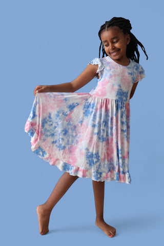 COTTON CANDY TIE DYE CAP SLEEVE DREAM RUFFLE DRESS