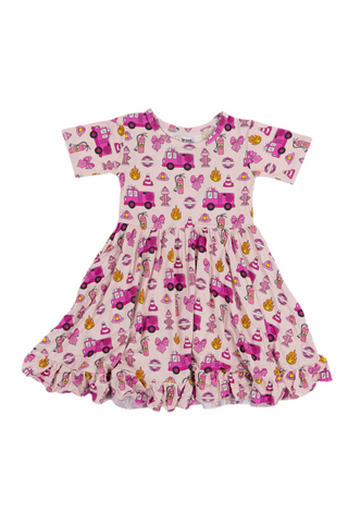 BLAZING BOWS AND HYDRANTS DREAM RUFFLE DRESS