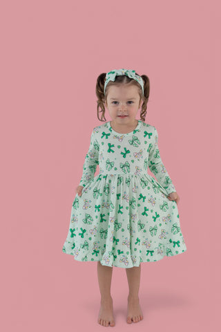 CLOVER BOWS LONG SLEEVE DREAM RUFFLE DRESS