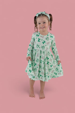 CLOVER BOWS LONG SLEEVE DREAM RUFFLE DRESS