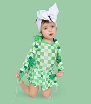 LUCKY CHECKERS LONG SLEEVE DREAM BODYSUIT DRESS